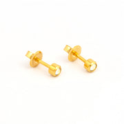 3MM Rainbow Crystal Bezel 24K Pure Gold Plated Ear Studs