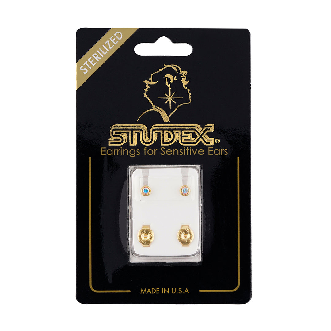 3MM Rainbow Crystal Bezel 24K Pure Gold Plated Ear Studs