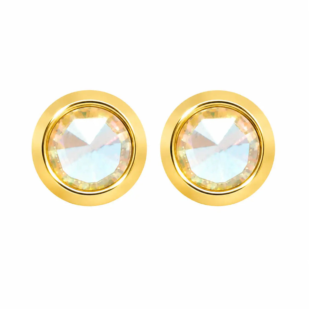 3MM Rainbow Crystal Bezel 24K Pure Gold Plated Ear Studs