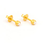 3MM White Pearl Bezel 24K Pure Gold Plated Ear Studs