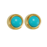 Load image into Gallery viewer, 3MM Turquoise Pearl Bezel 24K Pure Gold Plated Ear Studs
