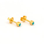 Load image into Gallery viewer, 3MM Turquoise Pearl Bezel 24K Pure Gold Plated Ear Studs
