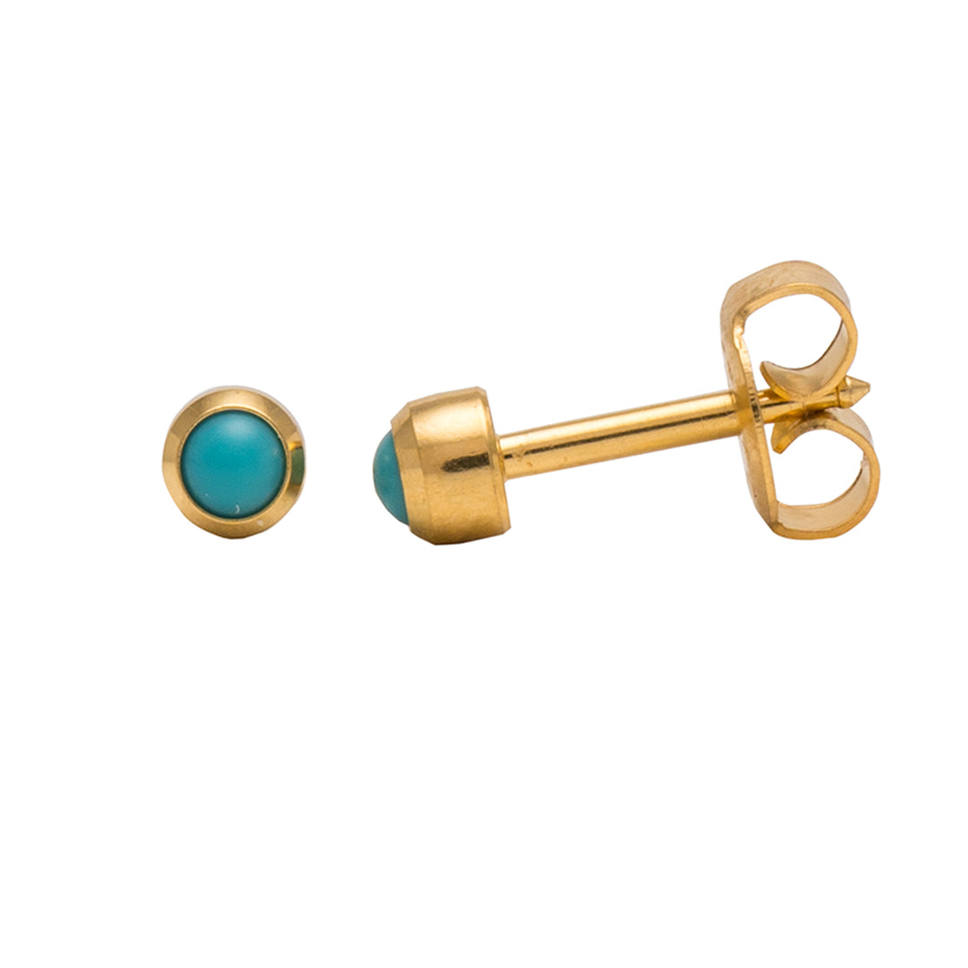 3MM Turquoise Pearl Bezel 24K Pure Gold Plated Ear Studs