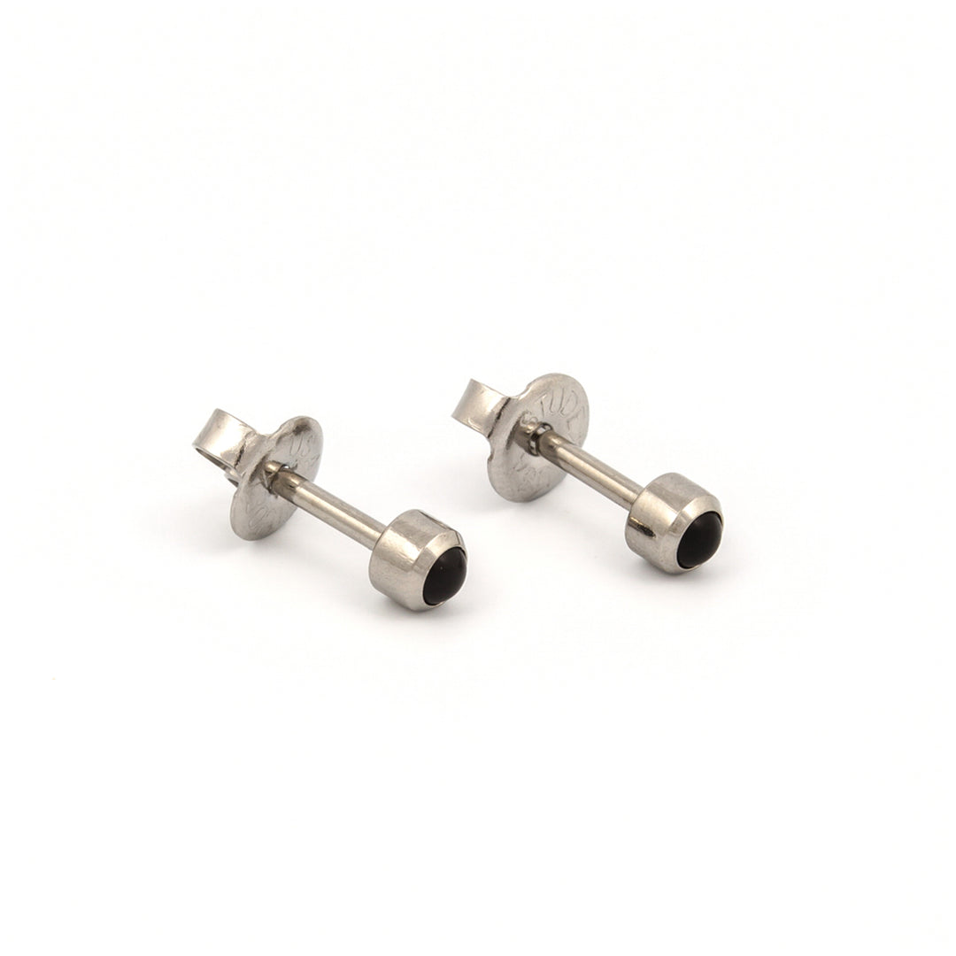 3MM Black Onyx Bezel 24K Pure Gold Plated Ear Studs