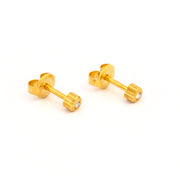 3MM Heart-Lite With Crystal 24K Pure Gold Plated Ear Studs