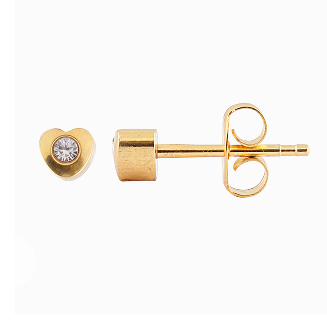 3MM Heart-Lite With Crystal 24K Pure Gold Plated Ear Studs