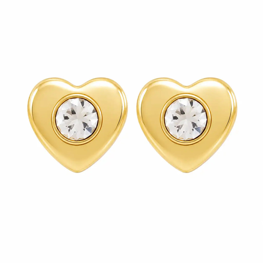 3MM Heart-Lite With Crystal 24K Pure Gold Plated Ear Studs
