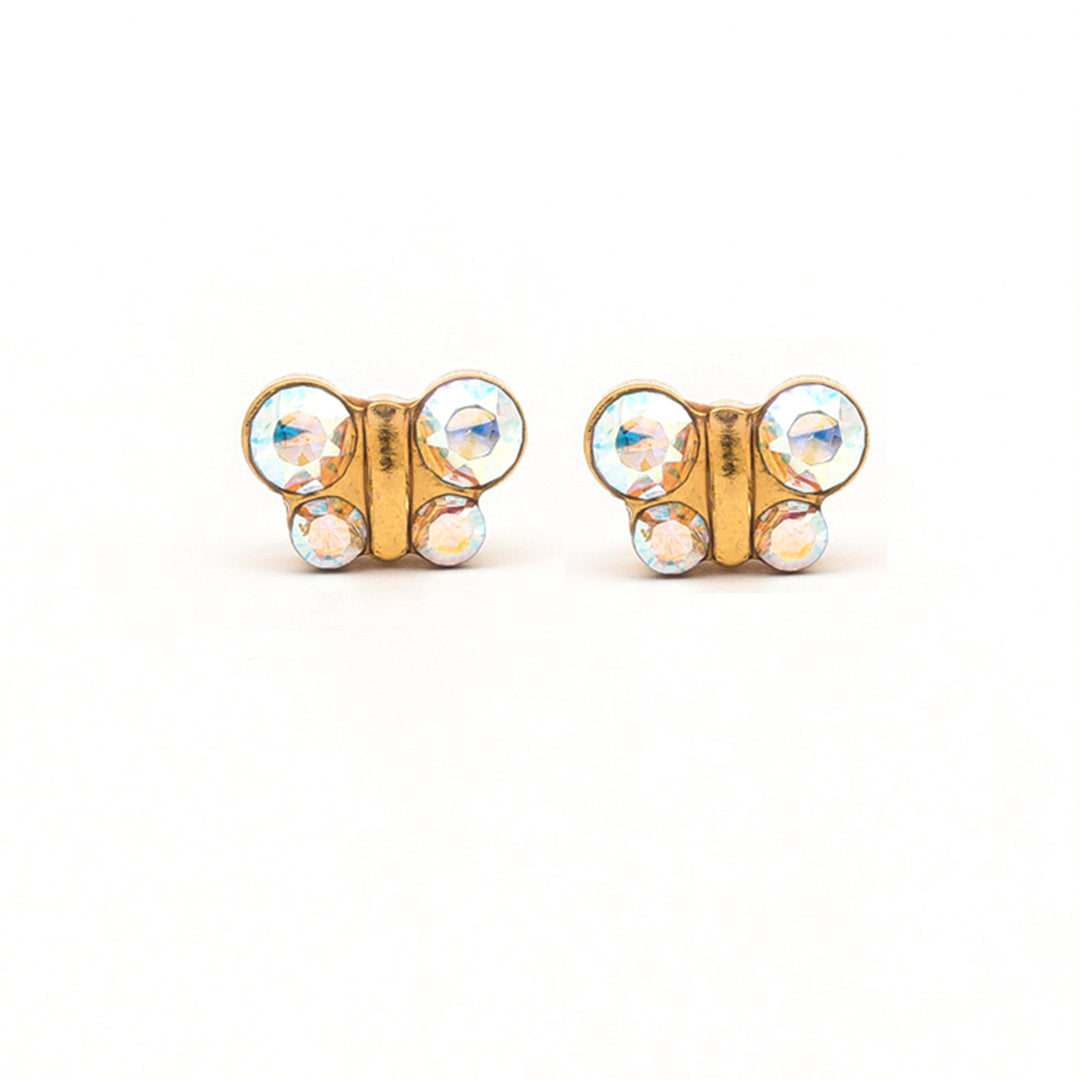 Butterfly Ab Crystal 24K Pure Gold Plated Ear Studs