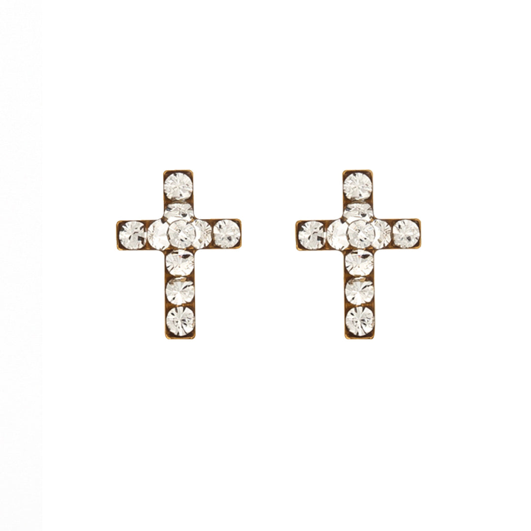 Crosses Crystal 24K Pure Gold Plated Ear Studs