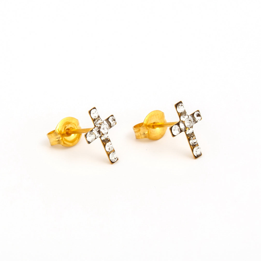 Crosses Crystal 24K Pure Gold Plated Ear Studs