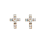 Load image into Gallery viewer, Crosses Ab Crystal 24K Pure Gold Plated Ear Studs
