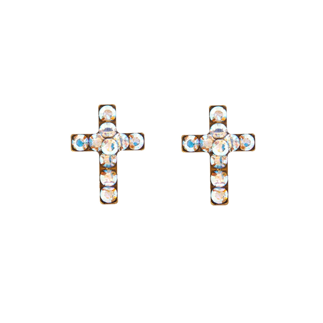 Crosses Ab Crystal 24K Pure Gold Plated Ear Studs