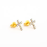 Crosses Ab Crystal 24K Pure Gold Plated Ear Studs