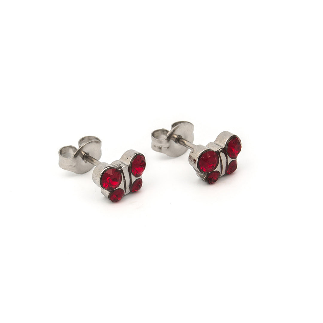 January Garnet Butterfly Shape Allergy-Free Stainless Steel Ear Studs