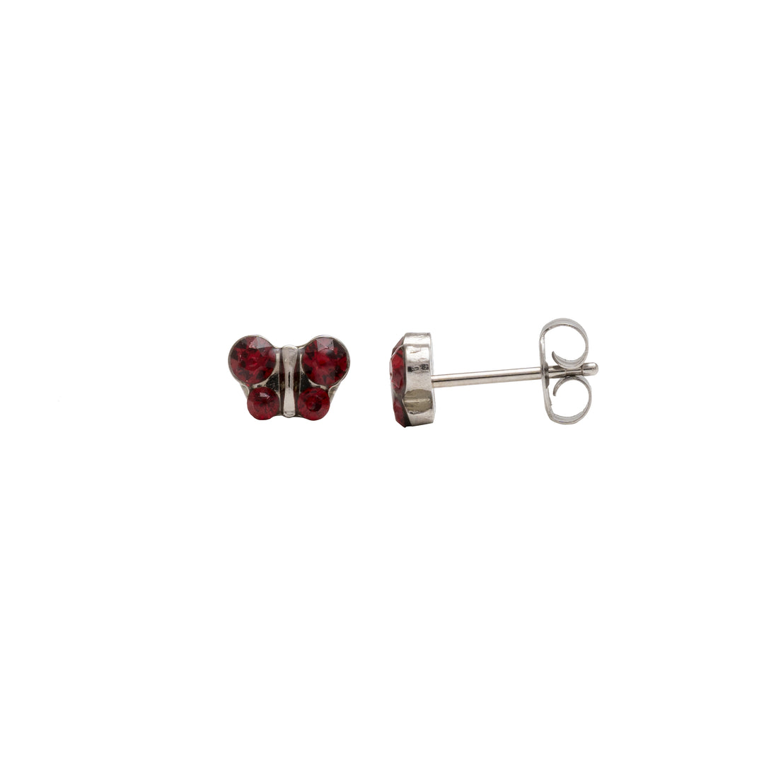January Garnet Butterfly Shape Allergy-Free Stainless Steel Ear Studs