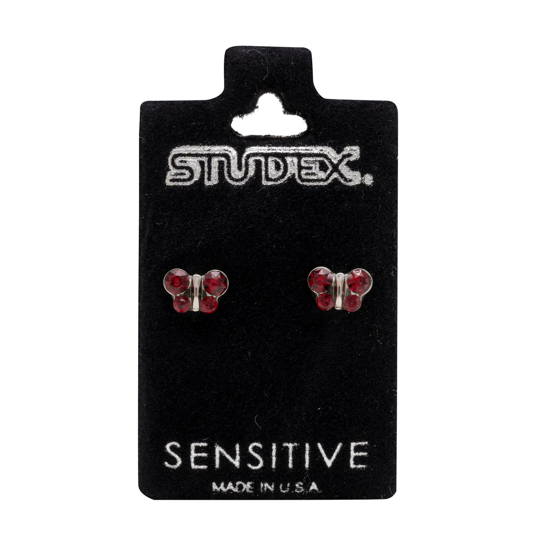January Garnet Butterfly Shape Allergy-Free Stainless Steel Ear Studs