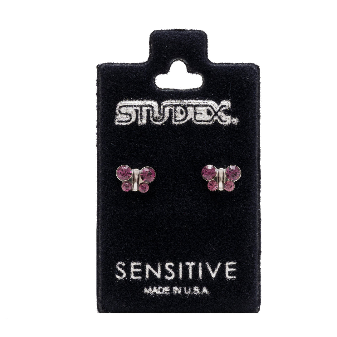 February Amethyst Butterfly Shape Allergy-Free Stainless Steel Ear Studs