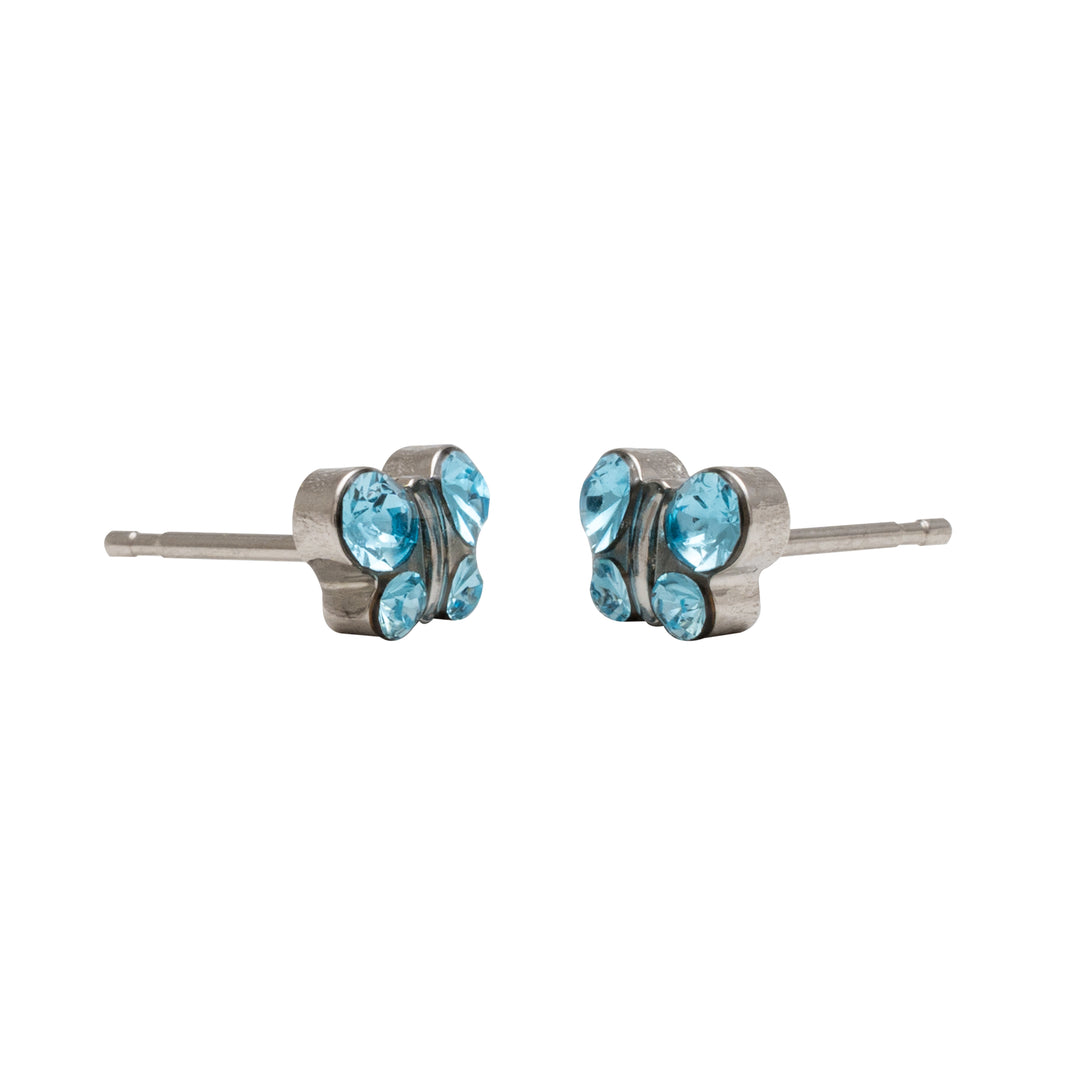 March Aquamarine Butterfly Shape Allergy-Free Stainless Steel Ear Studs