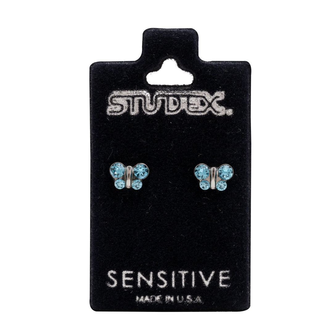 March Aquamarine Butterfly Shape Allergy-Free Stainless Steel Ear Studs