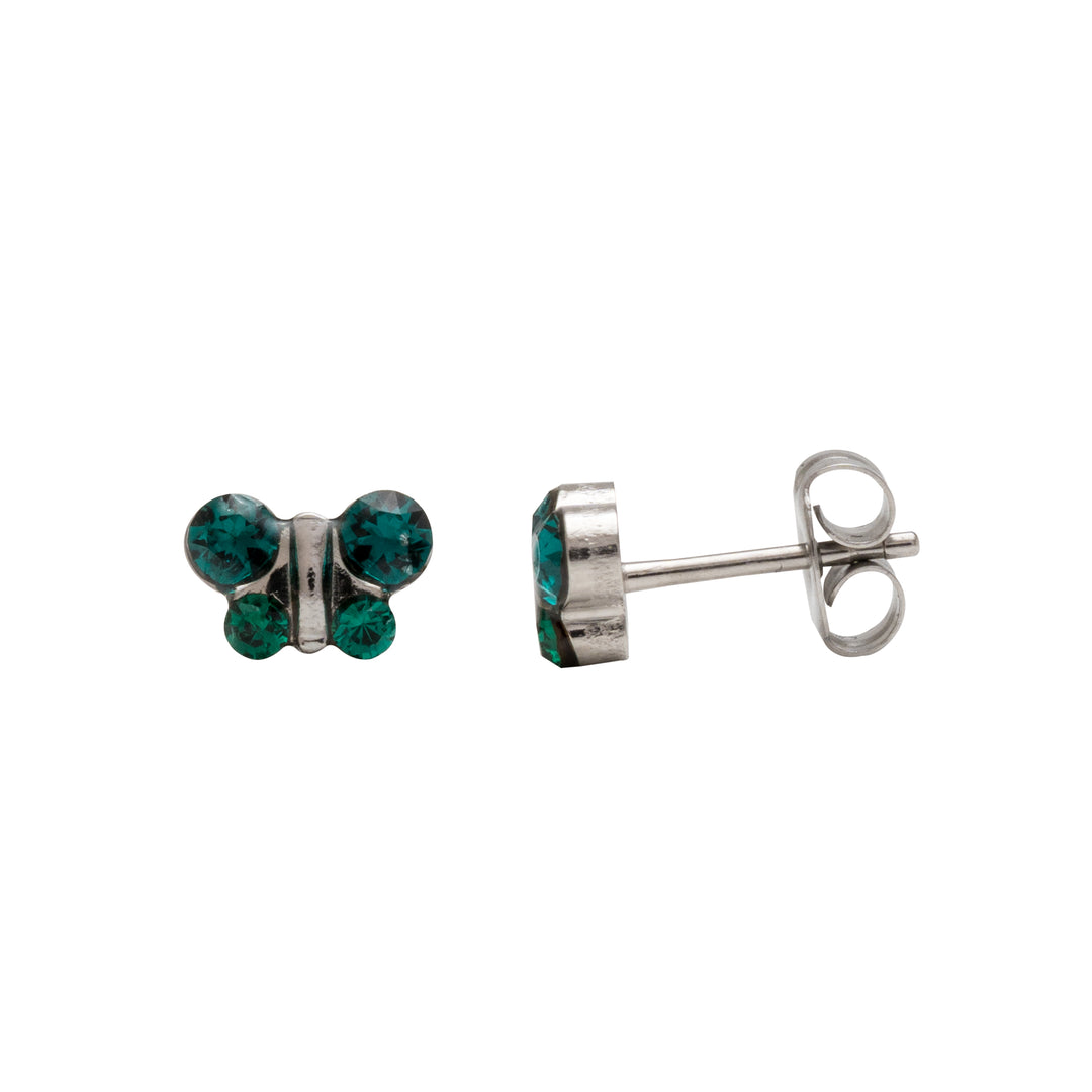 May Emerald Butterfly Shape Allergy-Free Stainless Steel Ear Studs