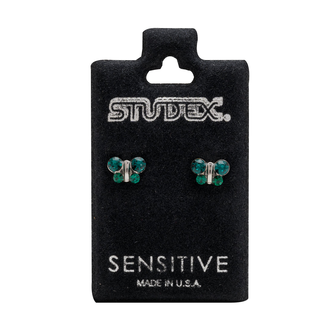 May Emerald Butterfly Shape Allergy-Free Stainless Steel Ear Studs
