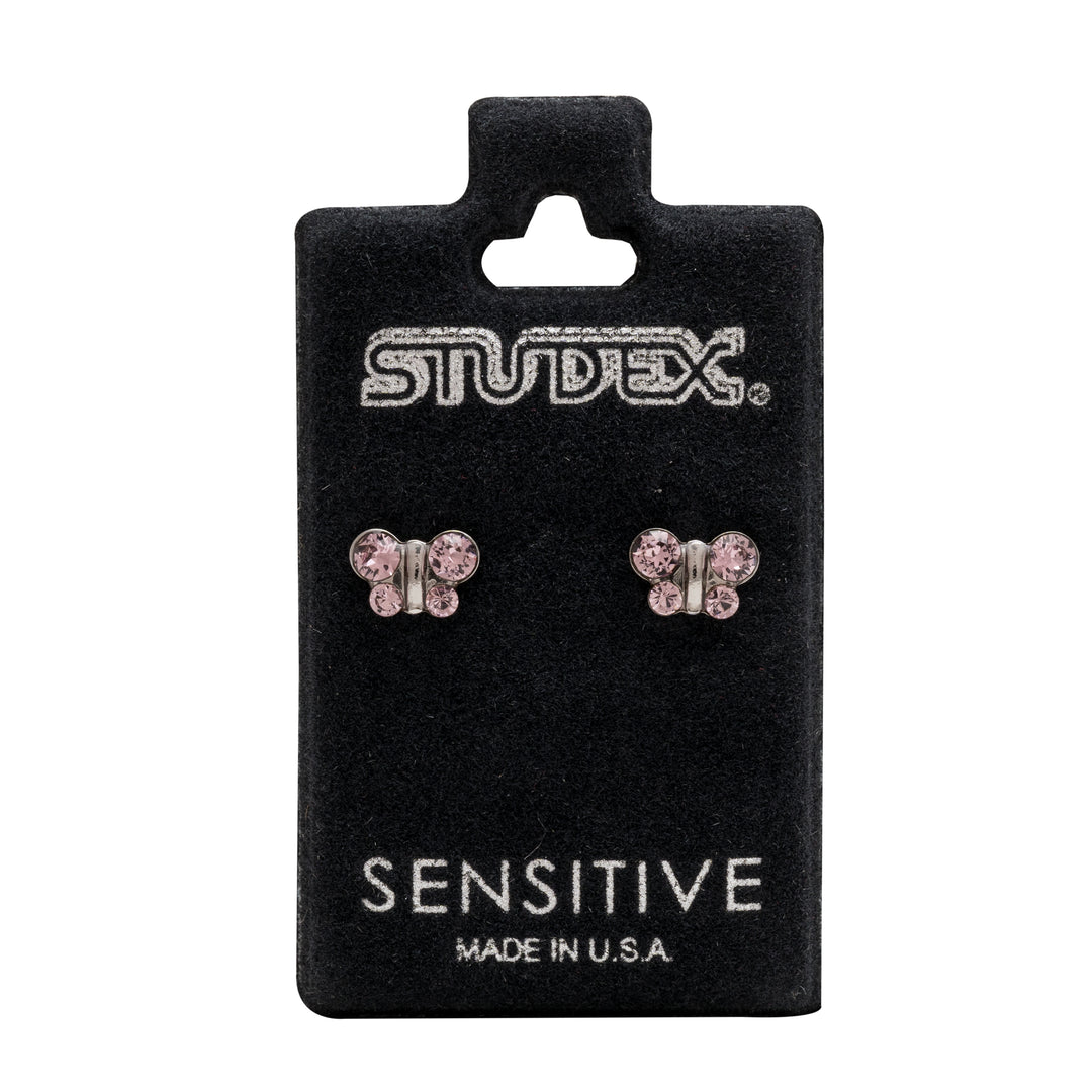 Light Amethyst Butterfly Shape Allergy-Free Stainless Steel Ear Studs