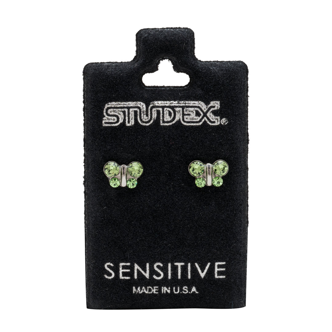 August Peridot Butterfly Shape Allergy-Free Stainless Steel Ear Studs