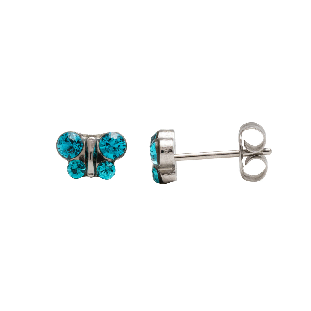 December Blue Zircon Butterfly Shape Allergy-Free Stainless Steel Ear Studs