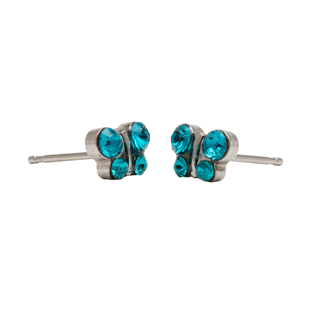 December Blue Zircon Butterfly Shape Allergy-Free Stainless Steel Ear Studs