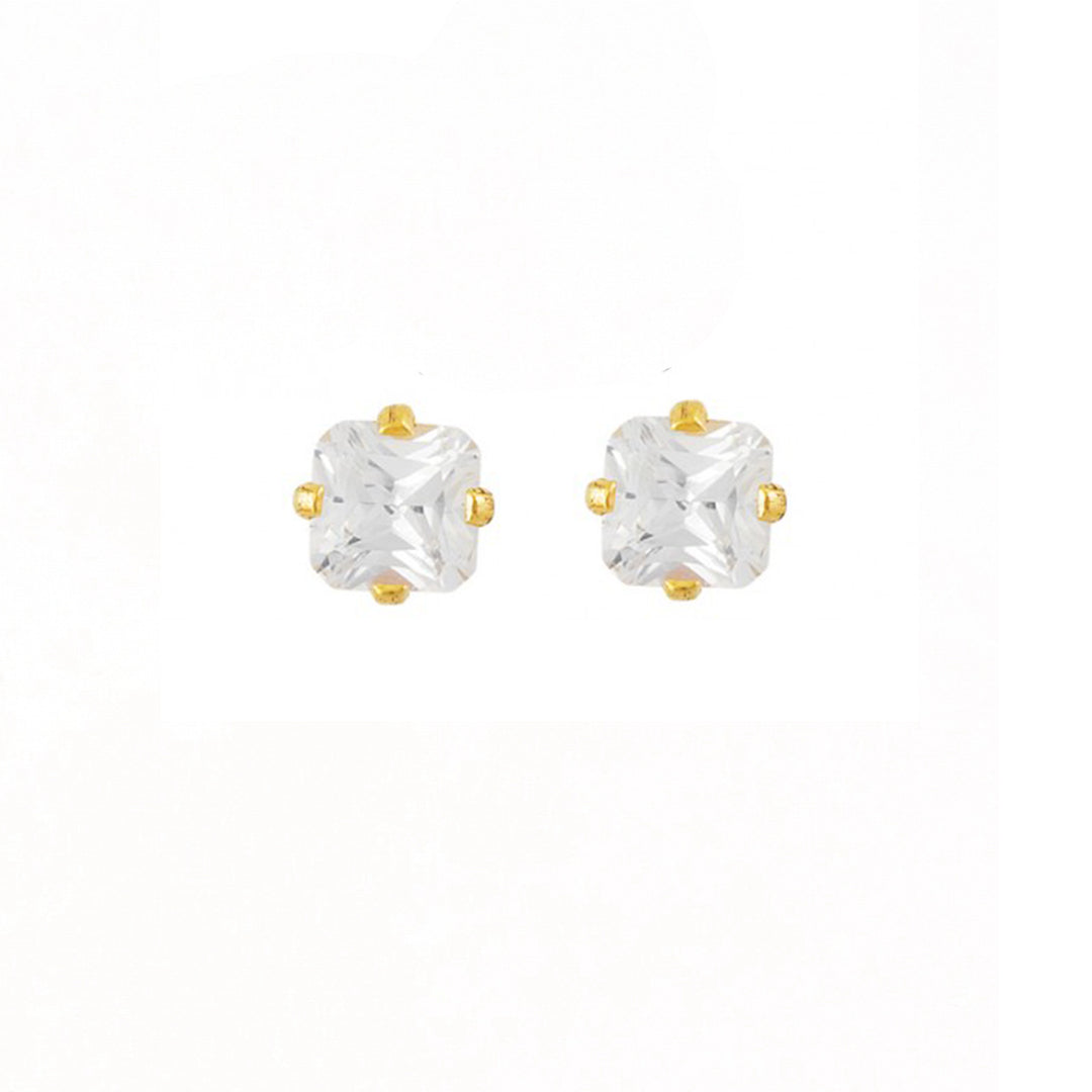 4*4MM Cubic Zirconia Princess Cut 24K Pure Gold Plated Ear Studs | Ideal For Every Day Wear