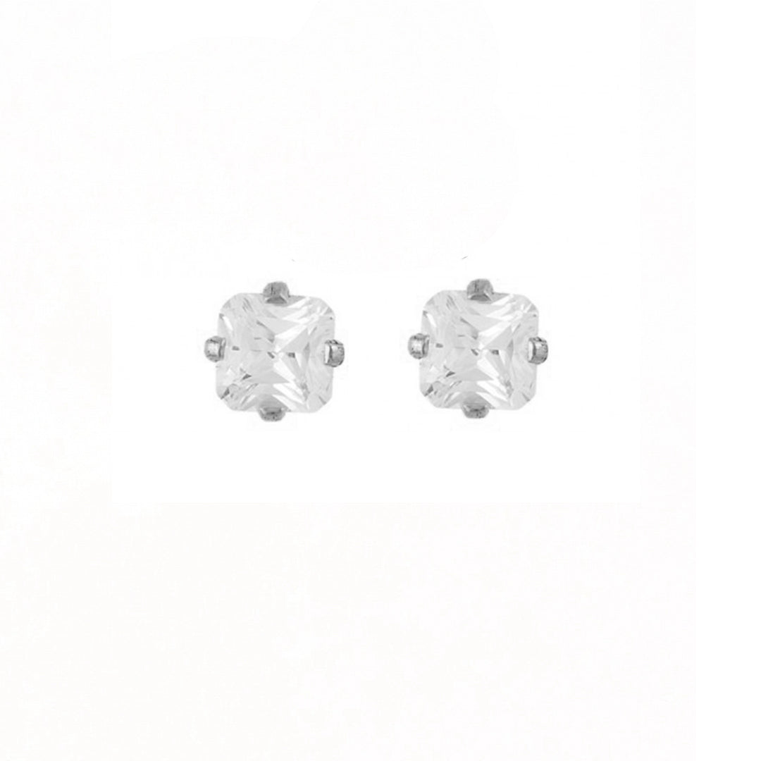 4MM Cubic Zirconia Princess Cut Allergy-Free Stainless Steel Ear Studs