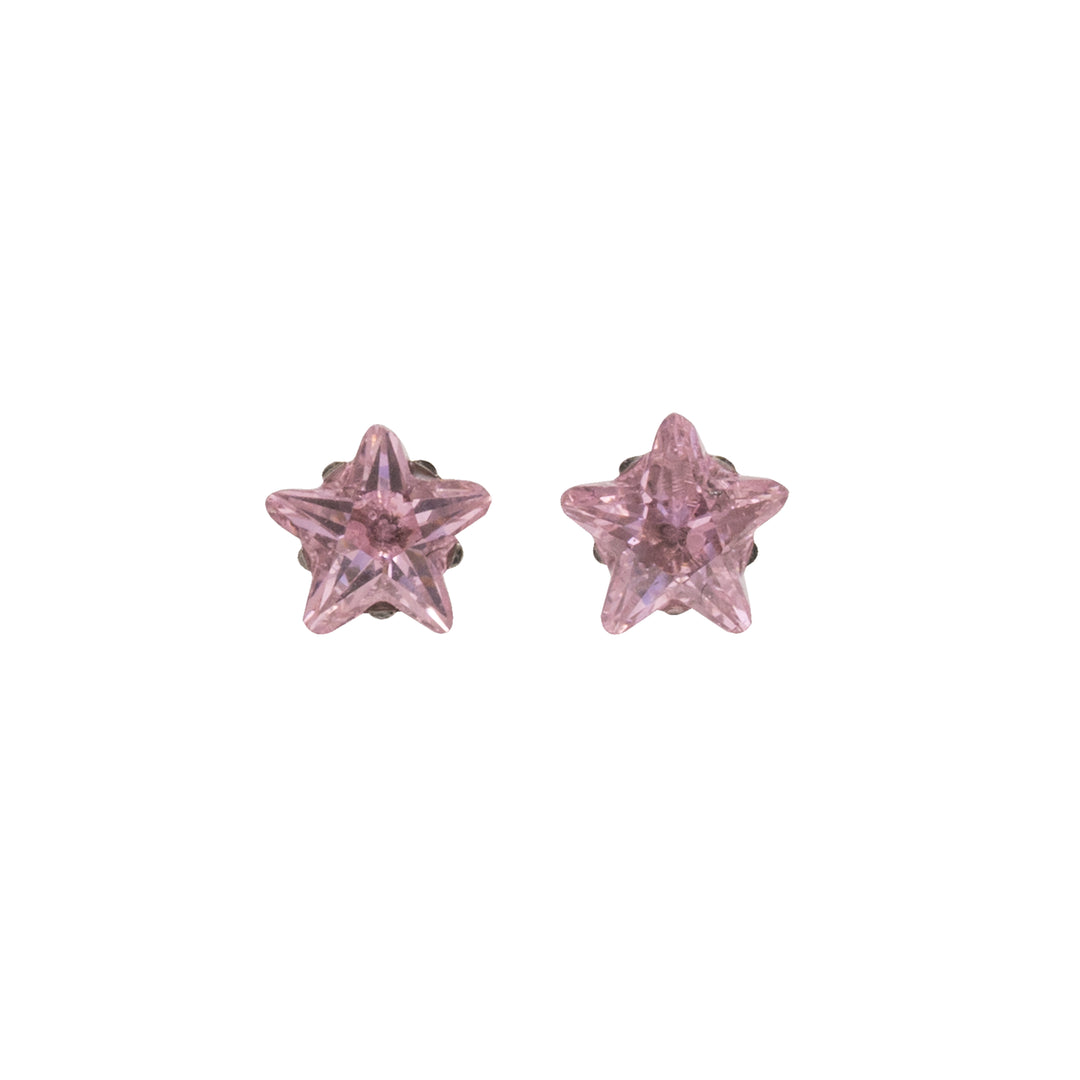5MM Pink Cubic Zirconia Star Allergy-Free Stainless Steel Ear Studs