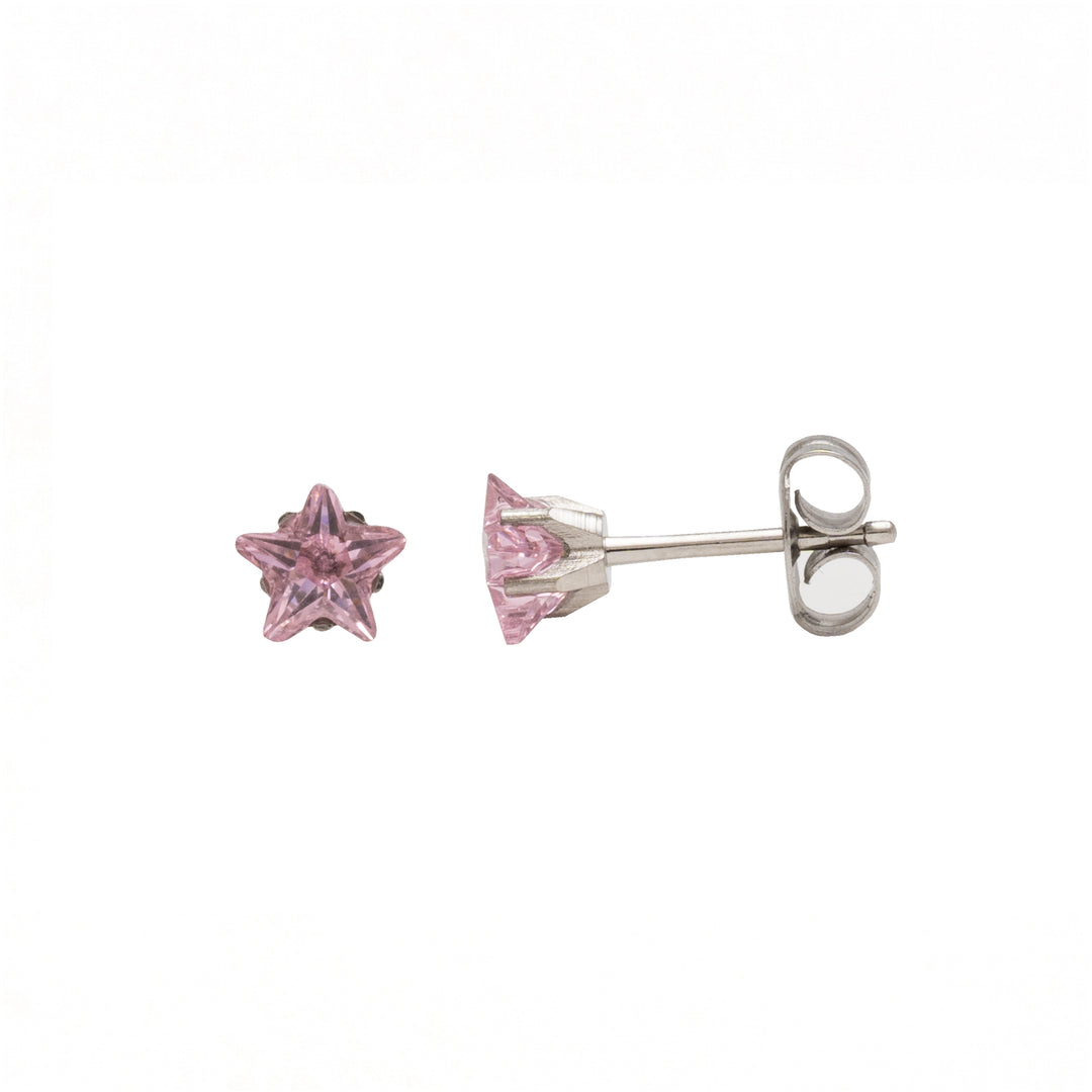 5MM Pink Cubic Zirconia Star Allergy-Free Stainless Steel Ear Studs