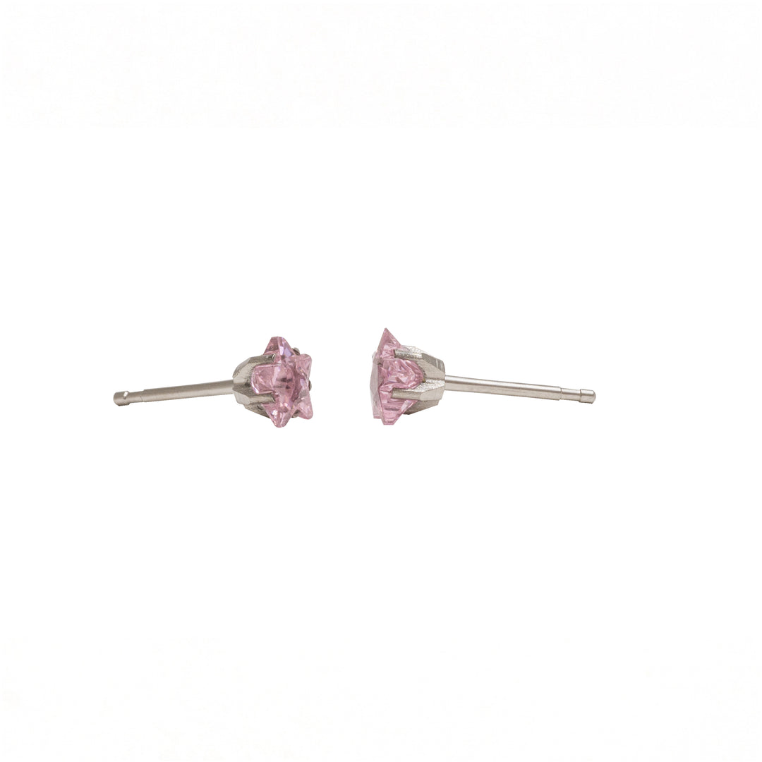 5MM Pink Cubic Zirconia Star Allergy-Free Stainless Steel Ear Studs