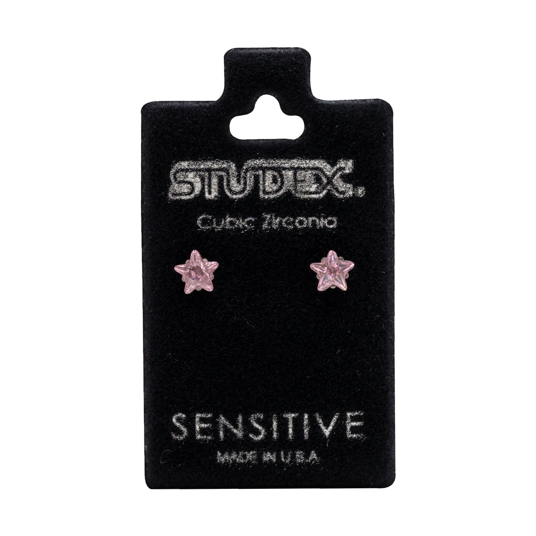 5MM Pink Cubic Zirconia Star Allergy-Free Stainless Steel Ear Studs