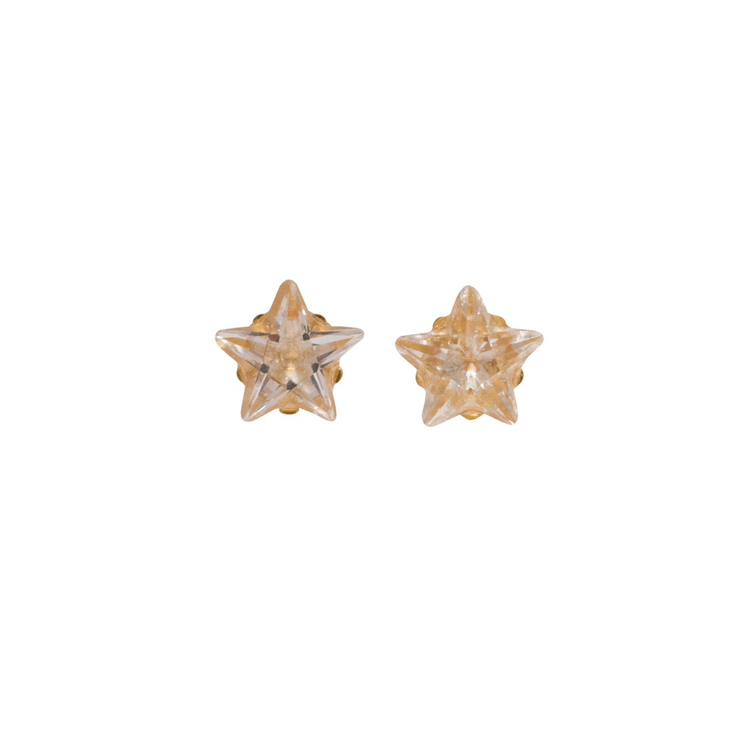 5MM Cubic Zirconia Star 24K Pure Gold Plated Ear Studs