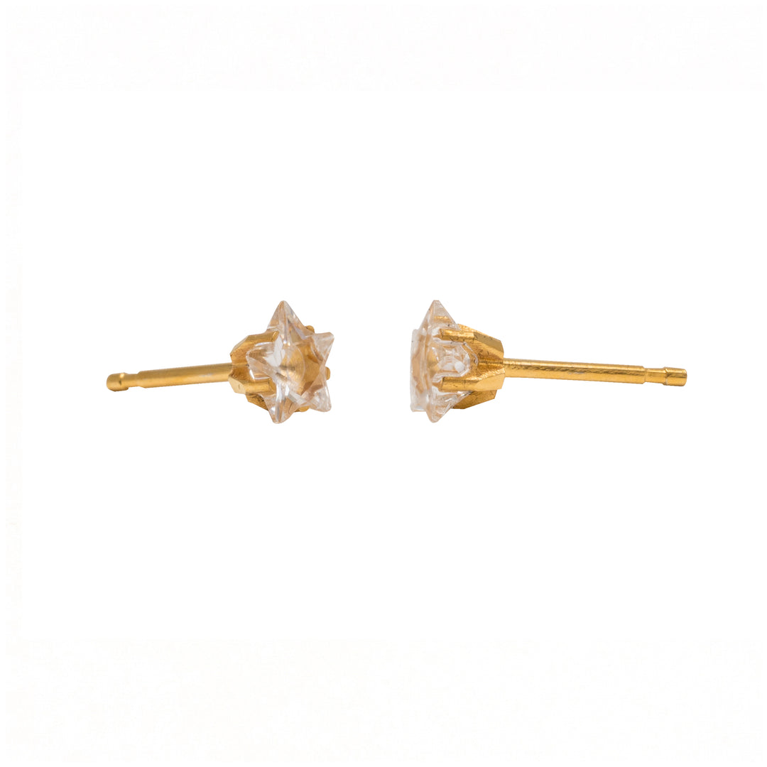5MM Cubic Zirconia Star 24K Pure Gold Plated Ear Studs