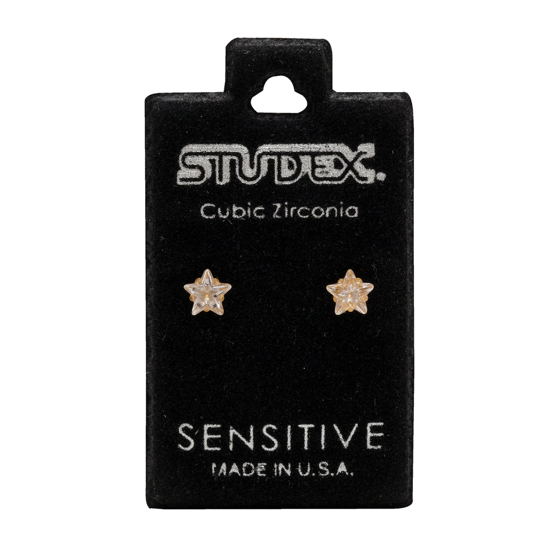 5MM Cubic Zirconia Star 24K Pure Gold Plated Ear Studs