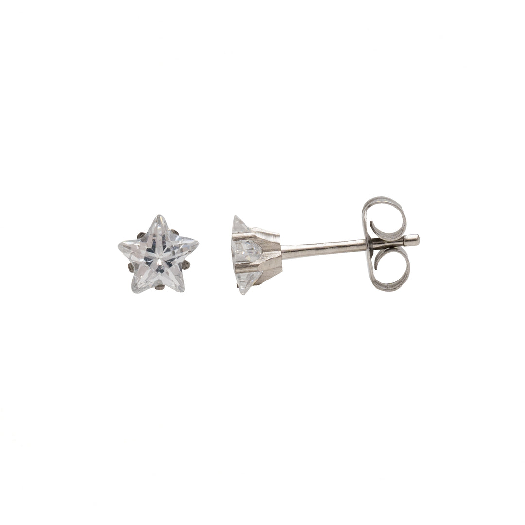 5MM Cubic Zirconia Star Allergy-Free Stainless Steel Ear Studs