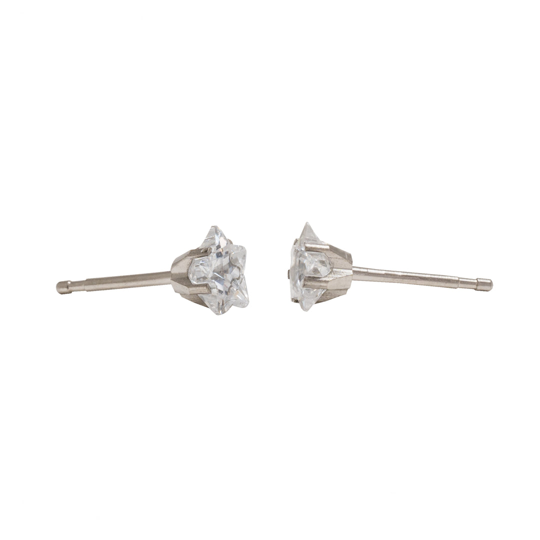 5MM Cubic Zirconia Star Allergy-Free Stainless Steel Ear Studs