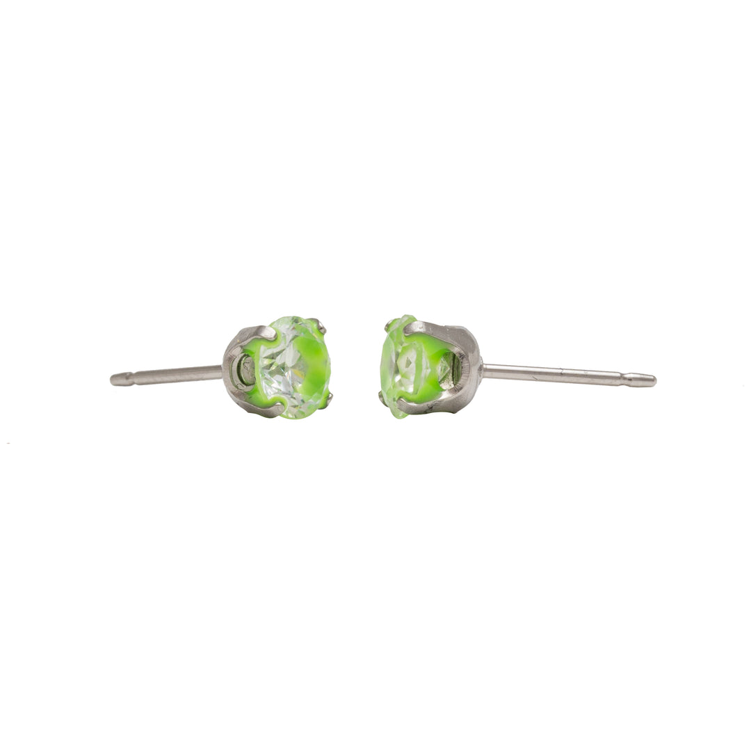 5MM Cubic Zirconia Neon Green Allergy-Free Stainless Steel Ear Studs