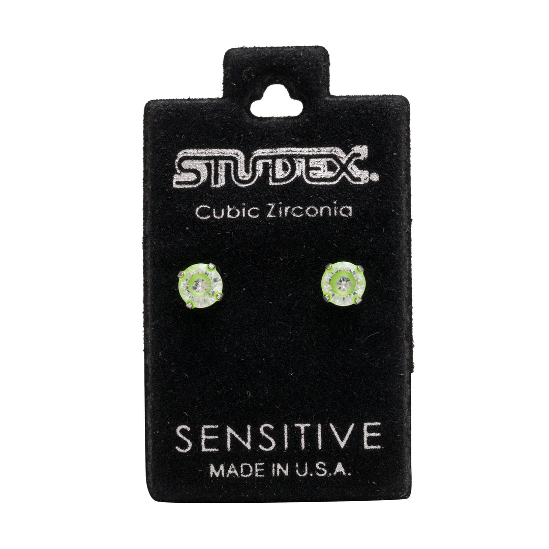 5MM Cubic Zirconia Neon Green Allergy-Free Stainless Steel Ear Studs