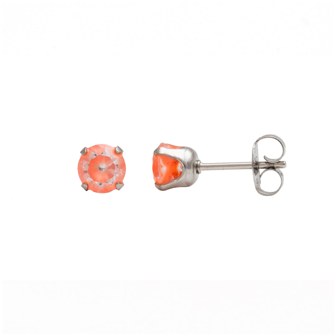 5MM Cubic Zirconia Neon Orange Allergy-Free Stainless Steel Ear Studs