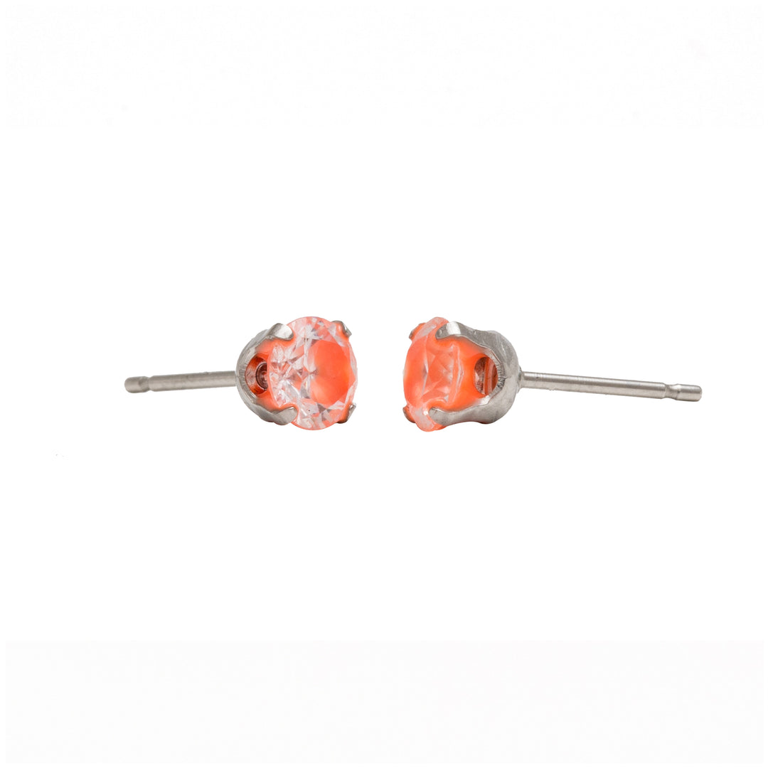 5MM Cubic Zirconia Neon Orange Allergy-Free Stainless Steel Ear Studs