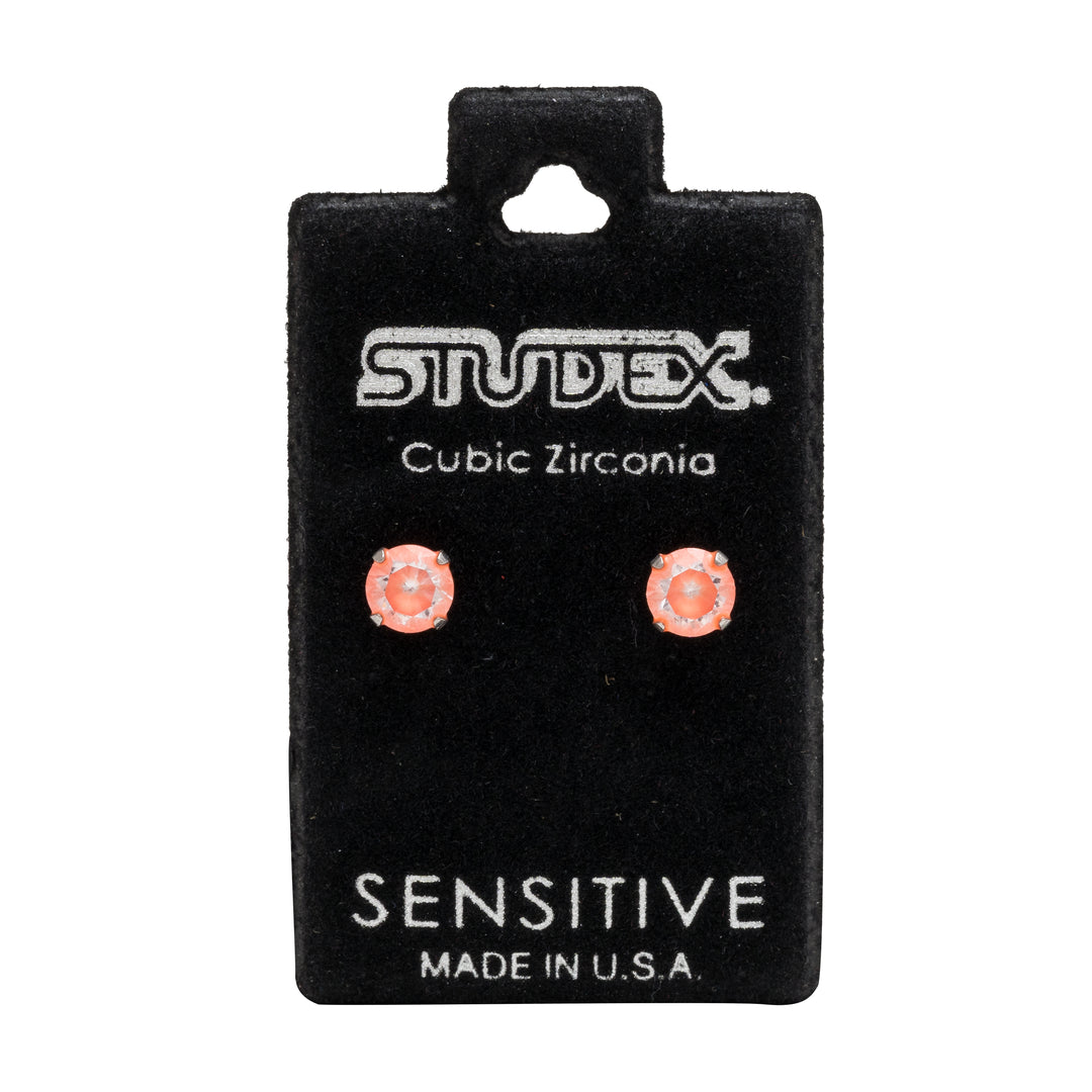 5MM Cubic Zirconia Neon Orange Allergy-Free Stainless Steel Ear Studs