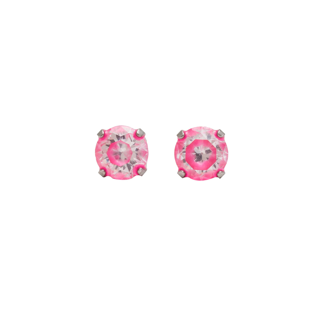5MM Cubic Zirconia Neon Pink Allergy-Free Stainless Steel Ear Studs