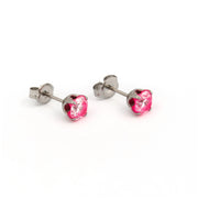 5MM Cubic Zirconia Neon Pink Allergy-Free Stainless Steel Ear Studs