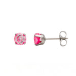 Load image into Gallery viewer, 5MM Cubic Zirconia Neon Pink Allergy-Free Stainless Steel Ear Studs
