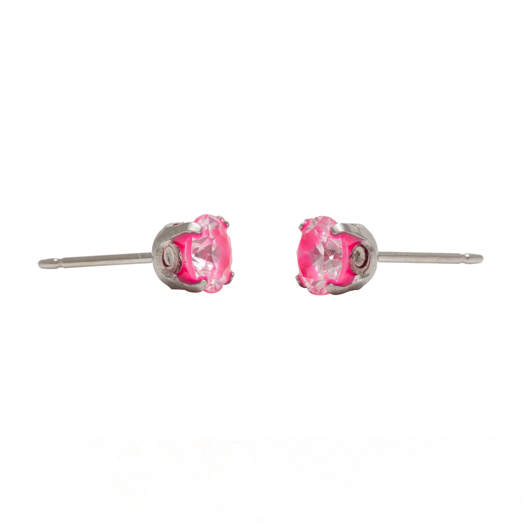 5MM Cubic Zirconia Neon Pink Allergy-Free Stainless Steel Ear Studs
