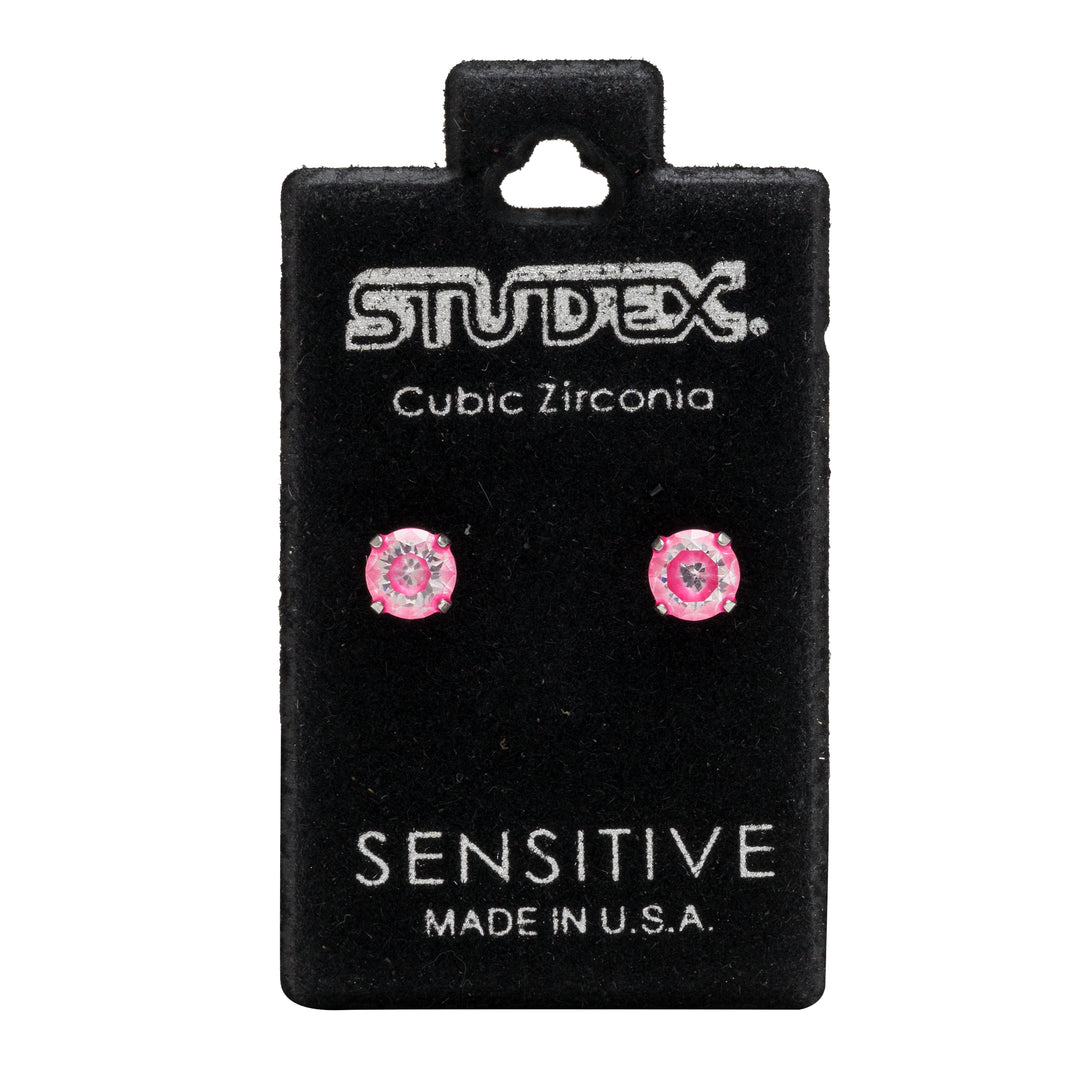 5MM Cubic Zirconia Neon Pink Allergy-Free Stainless Steel Ear Studs